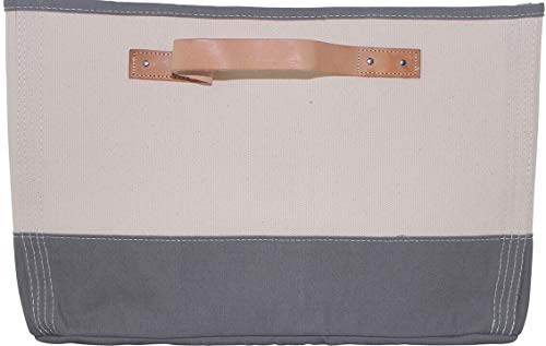 Cb Station Personalized Rectangular Hamper Storage Tub Bin With Leather Handles, Eco-Friendly, Heavy Duty And Durable 24 Oz Cotton Canvas, Gray #TOP6
