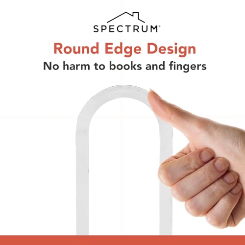 Image of Spectrum Elements Large Modern Bookends for Heavy & Light Books Cookbooks Records, Decorative Book Ends for Shelves and Desk Sturdy Metal Book Stopper for Bookshelf Organization, Chrome