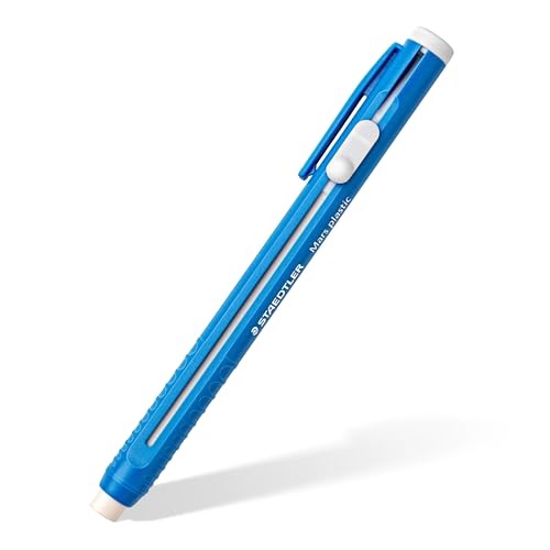 Image of STAEDTLER Mars Plastic Eraser Pen with Refillable Holder, German-Made Eraser for Pencils, Smudge-Free & Tear-Free Precision, Retractable Design with Clip, Blue