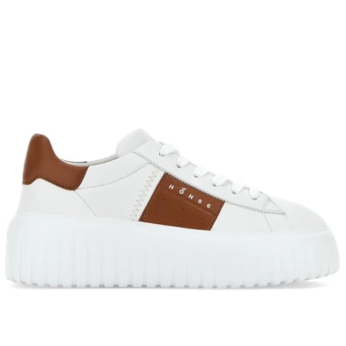 Prodotto Hogan 100% originale Hogan Sneaker da Donna H-Stripes in Nappa Bianca con Dettagli Color Cuoio - HXW6450FO70 LE90446 - Taglia 38