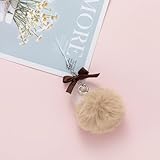 Pompom Keychains Key Holder Jewelry Gift Colorful Mobile Phone Lanyard Small Ribbon Bow Hairball Pendant for Car Key Handbag Tote(Brown)