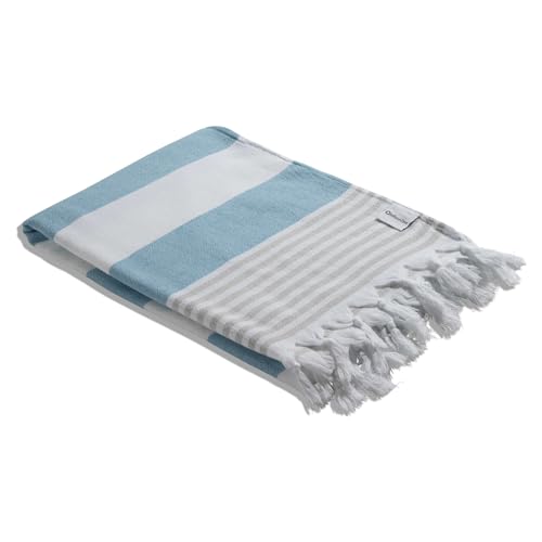InfuseZen Organic Turkish Terry Cloth Lined Bath & Beach Towel - Gray/Blue