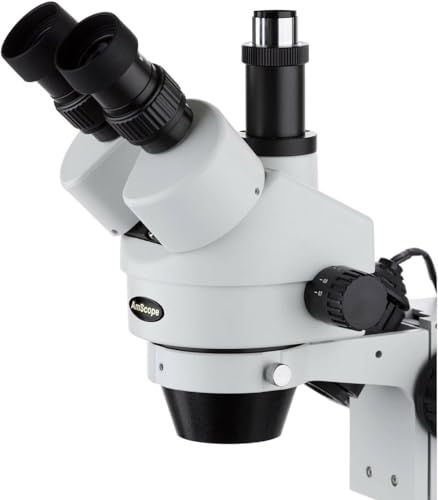 Image of AmScope SM-2TX Professional Trinocular Stereo Zoom Microscope, WH10x Eyepieces, 3.5X-45X Magnification, 0.7X-4.5X Zoom Objective, Upper and Lower Halogen Lighting, Pillar Stand, 110V-120V, Includes 0.5X Barlow Lens