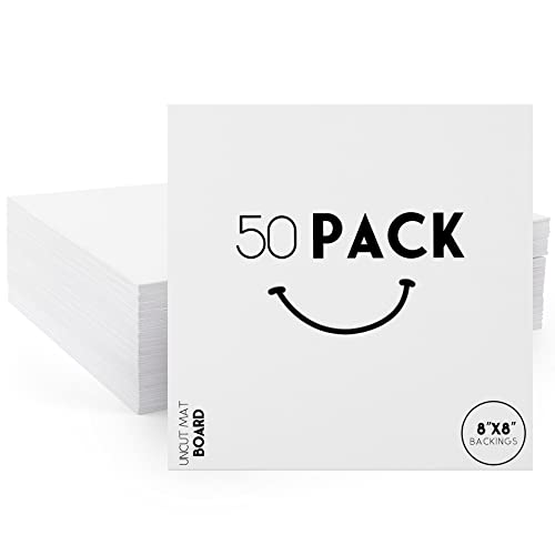 Golden State Art 8 x 8 White Uncut Mat Boards for Picture Frame, 50 Pack
