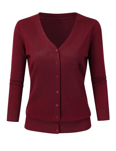 Image of Leadingstar Women's 3 /4 Sleeve Cardigan Lightweight Sweater Cardigan V-Neck Solid Color Soft Knit Sweater Tops