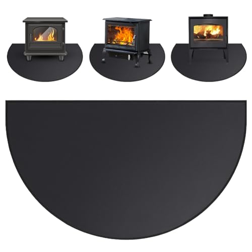 Tappetino ignifugo, a semicerchio, ignifugo, 100 x 60 cm, piastra di protezione scintille, tappetino protettivo dal calore, nero, per barbecue, griglie, stufe, pavimento, prato, ecc. (50 x 80 cm)