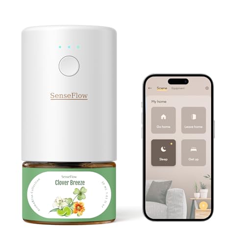 SenseFlow Difusor Aceites Esenciales Difusor de Aromas Smart Wi-Fi SF101S -Ultrasónico Sin Agua, 100 % Vegetal, Aromaterapia120 Días, para Hogar, Hotel y Estudio Hasta 100 ㎡, Brisa de Trébol