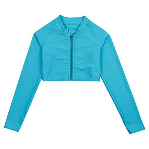 Image of SwimZip Girls' Long Sleeve Zipper Crop Top Rash Guard UPF 50+ Sun Protection