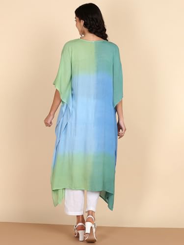 Image of Maaesa Women Handcrafted Tie & Dye Rayon Crepe Kaftan Dress | Casual Wear | Flowy Kaftan Style | Lightweight & Breathable Fabric