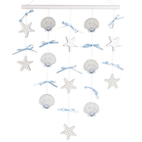 pechpell 30.7×15 Inch Beach Seashell Starfish Wall Hanging Decor, Wooden
