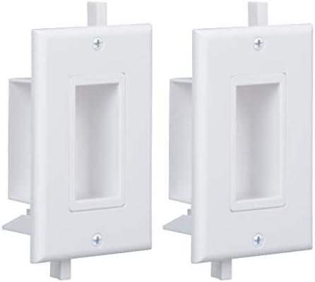 Wi4You Cable Pass Through Wall Plate White, Recessed Cable Wall Plate Built in Bracket for Drywall, Decora Side Opening for Low Voltage Cables in Wall Installation
