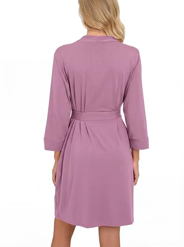 Image of PrinStory Womens Robe Lightweight Short Knit Bathrobe Soft Ladies Sleepwear with Pockets