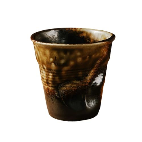 CAPIJIONG Tasse à café américaine en céramique froissée 200 ml Couleur châtaigne