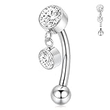 AROWRO Piercing de ombligo de titanio, para ombligo, rosca interior, forma de cubo, circonita, bananabell, piercing para el ombligo, con colgante, 14 g, 8-12 mm, Titanio, Circonia cúbica