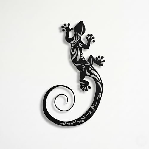 DEKADRON Ar t- Lézard - Silhouette murale 3D en métal - Décoration murale pour la maison, le bureau, la chambre à coucher, le salon - Sculpture (46 x 76 cm)