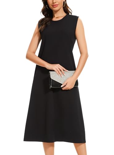 Dresses for Women Spring Summer Fashion 2025 Sleeveless Business Casual Cocktail Work Semi Formal Crewneck Midi Dress