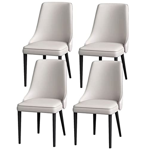Juego de 4 sillas de comedor de piel de napa, taburetes de cocina y sala de estar, color gris claro con patas de acero al carbono resistentes, sillas modernas de altura de mostrador para comedor y