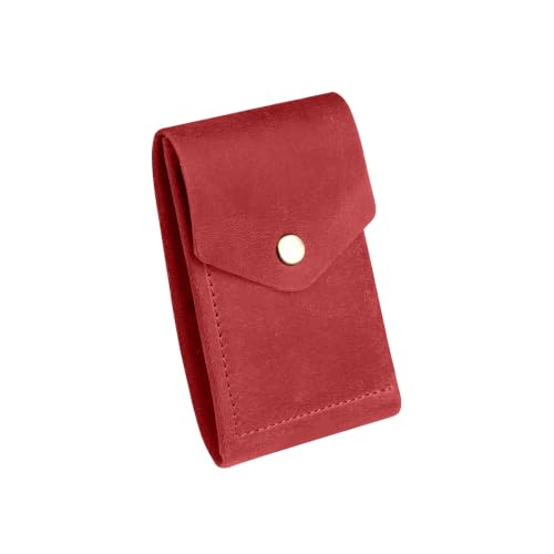 Image of The Wallet Store Flip 2.0 Genuine Leather Vertical Slim Wallet for Men | Pull-String Quick Card Access | Compact Front Cash Pocket & Button Lock | Minimalist Travel & Daily Carry Wallet (Red)