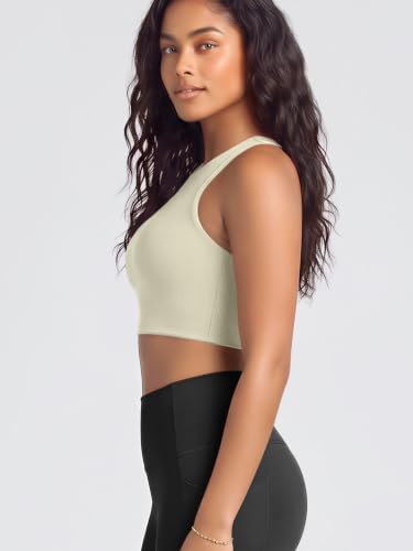 Image of ODODOS Racerback Tank Bra for Women High Neck Non Padded Medium Support Sports Bra Workout Yoga Crop Tops