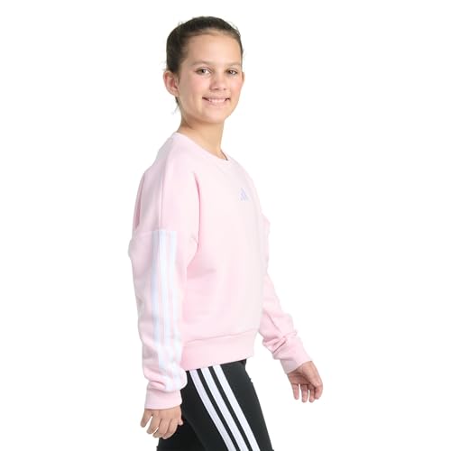 adidas Girls' Fleece 3-Stripe Crewneck Sweatshirt2