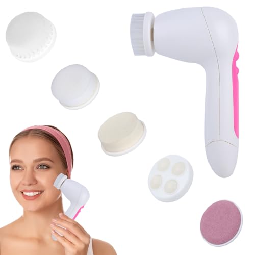 Exfoliante Facial Eléctrico 5 En 1, Cepillo De Limpieza Facial De Nylon Impermeable Y Portátil, Exfoliante Facial, Limpiador De Poros Para Hombres Y Mujeres (Rosa)