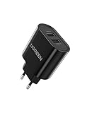 UGREEN Cargador USB Pared con Dos USB Puertos 5V 2.4A y 5V 1A Enchufe Multipuerto Europeo para iPhone XR, XS, X, 8, Samsung Galaxy A70, S7, J6, Xiami Redmi Note 7, Note 6 Pro, Huawei P10 Lite