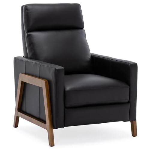 Sillón reclinable negro de cuero con estructura de madera miniatura 1