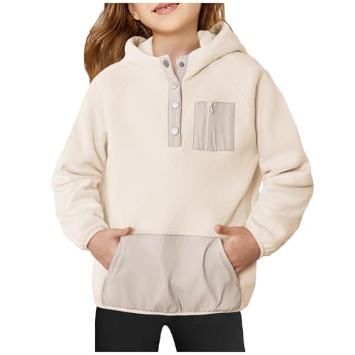 Girls Fuzzy Hoodies Comfy Warm Sherpa Sweatshirts with Pockets Quarter Button Fleece Pullovers Fall Winter Clothes