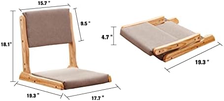 Foldable Floor Chair with Back Support, Living Room Floor Seat, Portable Wood Legless TatamL Japanese Style Legless Chair, Lazy Sofa for Bay Window Meditation Reading, Balny Seat with Cushion