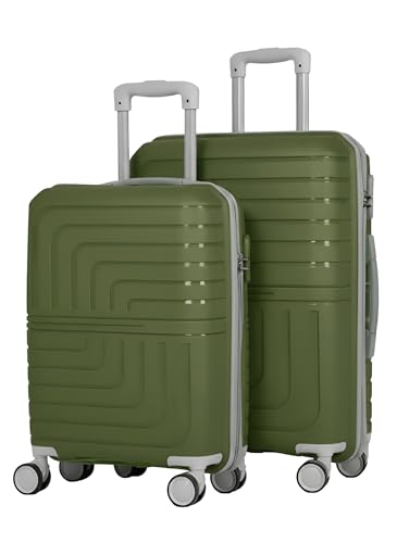 Image of Pro 8 Wheels Set of 2 (Cabin + Medium) Trolley Bags, Hard Case Polypropylene, 360º Wheeling Luggage for Men & Women, Suitcase for Travel, Trolley Bags for Travel (Olive Green)