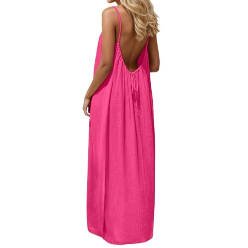 Image of HTHLVMD Backless Cami Dress Summer Dresses for Women 2026 Spaghetti Strap Dresses Womens Solid Color Backless Cami Dress