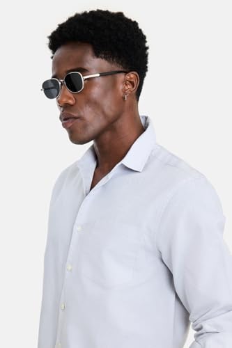Image of SNITCH Men Casual Shirt | Regular Fit Full Sleeve Spread Collar Solid Pattern | Breathable Cotton Linen Blend & Lightweight Fabric for Summer, Vacation & Smart Casual Wear