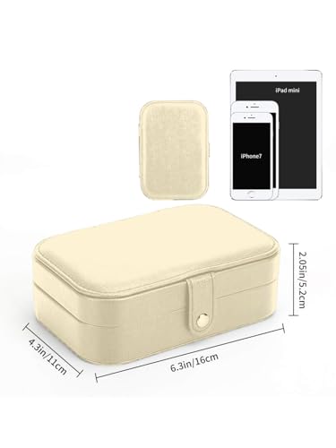 Image of Cortina Jewellery Organiser PU Leather Zipper | Portable Storage Box Case with Dividers | Container for Rings, Earrings, Necklace Home Organizer - Cream