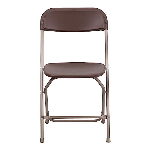 Image of Flash Furniture Hercules Series Plastic Folding Chair - - Brown - 650LB Weight Capacity Comfortable Event Chair - Lightweight Folding Chair -