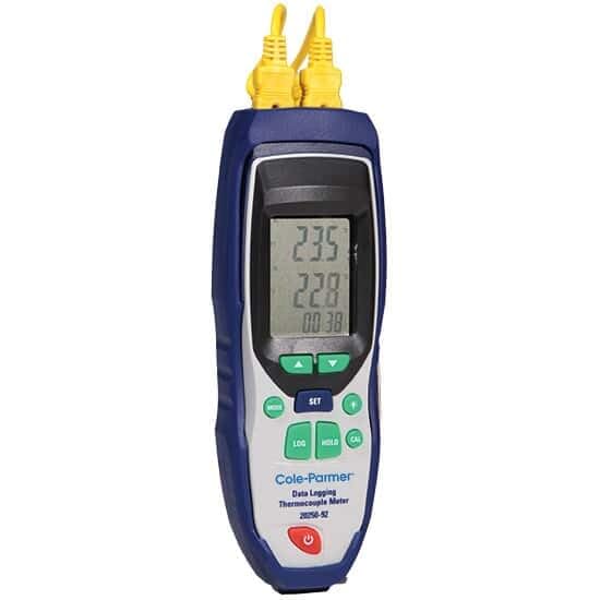 Cole-Parmer Calibrated Dual-Input Data-Logging K-Type Thermocouple Thermometer, –328 to 2501 Degrees Fahrenheit, 0.1 Degree Fahrenheit Resolution