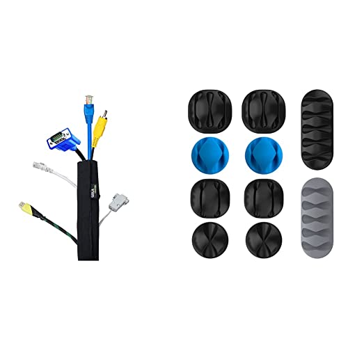 Image of Gizga Essentials Cable Organiser, Cord Management System for PC, TV, Home Theater, Speaker & Cables & Set of 10 Cable Organiser, Cable Protector & Wire Organizer Clips for Cables