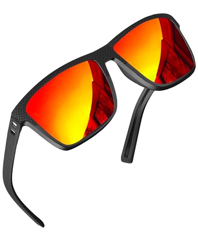 Image of grinderPUNCH Polarized Sunglasses for Men Lightweight TR90 Frame UV400 Protection Square Sun Glasses for Driving Fishing Golf (Red)