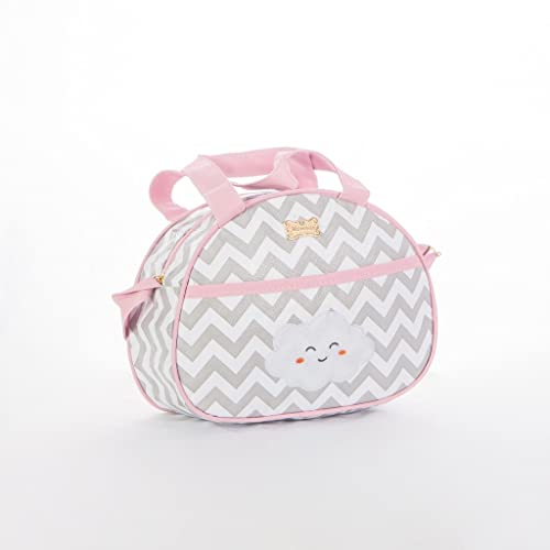 Kit Bolsa Saída Maternidade Chevron Nuvem 3 Peças Mave - Cinza com Rosa