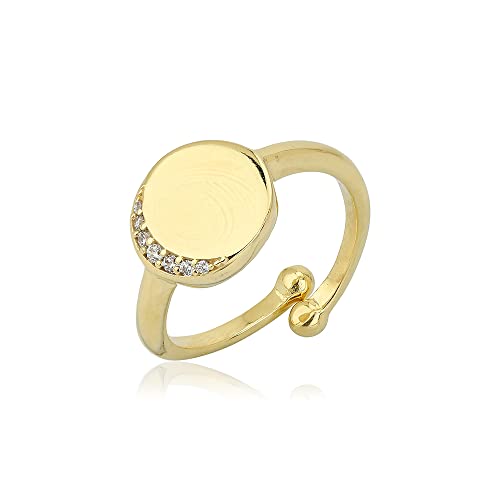 Vanbelle Bijoux en plaqué or 18 carats de forme ovale cloutée Croissant de lune Bague réglable avec zircone cubique pour femme et fille Cover