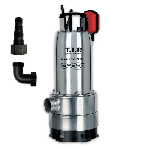 T.I.P. Maxima 350 IPX Pompe Submersible pour Eaux Usées en Acier Inoxidable avec Pied Extensible et Poignée Débit 20000 l/h Hauteur de Refoulement 8 m...