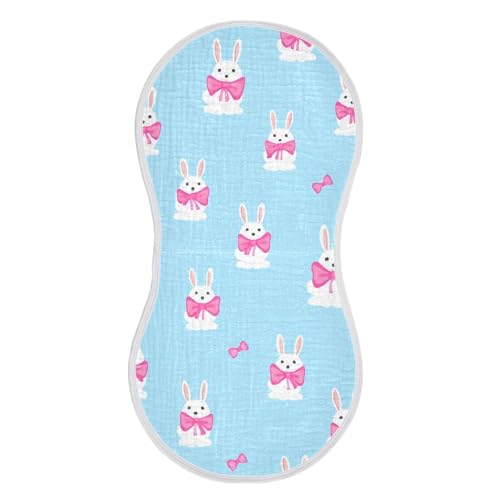4 Pack Baby Burp Cloths, Soft Absorbent Burping Cloths for Babies, Cotton Milk Spit Up Rags, Large Size for Newborns, Baby Boys and Girls (Bunny Bow Pattern)2