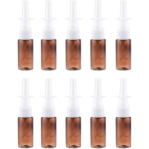 ARTIBETTER Empty Nasal Spray Bottle Amber Plastic Fine Mist Sprayers Refillable Container for Essential Oils Aromatherapy Perfume 15ml 10pcs Cover