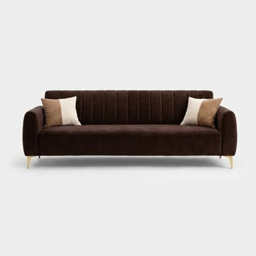 Image of Habibi Rich Velvet Suede 3+2+2 Seater Sofa Set | Spacious Soft Touch Comfort Seating | 7 Person Seating | Modern Living Room Sofa Set (Dark Brown)