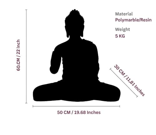 Image of CRAFTVOGUE 2 Feet Sitting Buddha Idol Statue for Home & Garden | Matte Black with Glossy Texture | Big Decorative Showpiece for Living Room & Temple