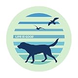 Life is Good. 70's Retro Dog Beach Walk 4' Circle Sticker, Sage Green