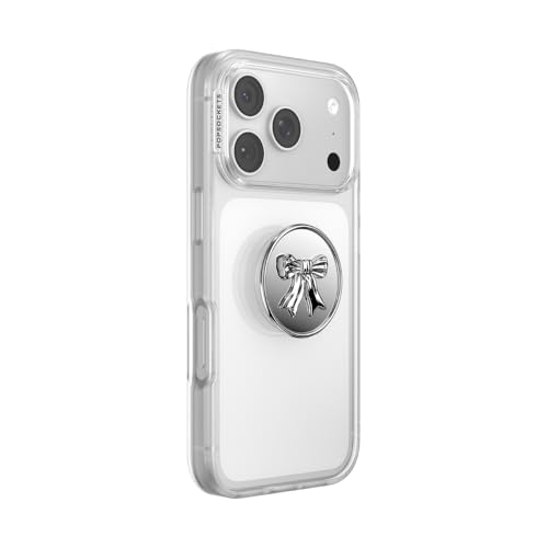 PopSockets Support adhésif argenté émail fileté Grace rétractable pour prise en main