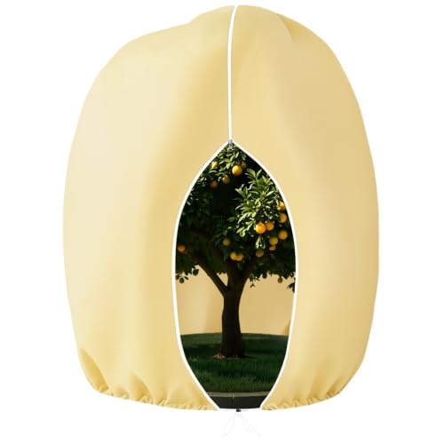 1 Piezas Funda para Plantas, 200x240cm Protector Plantas Invierno, 70g/m² | Transpirable, con Cordón y Cremallera, Funda Protectora para Plantas, para Palmeras, Olivo, Plantas y Arbustos
