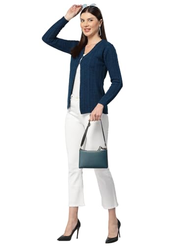 Image of Kalt Women Cardigan Sweater for Winter Woolen Acrylic Full Sleeves V-Neck Cable Design Cardigan Sweater for Women Winter Stylish