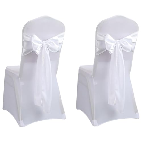 Image of JOYOLA 2 White Chair Covers, Universal White Chair Covers, Removable, Washable, With 2 White Bows for Weddings, Banquets and Parties