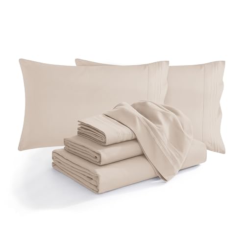 Elegant Comfort Luxurious Soft 1500 Thread Count Egyptian 4-Piece Hotel Quality Wrinkle and Fade Resistant Coziest Bedding Set, Easy All Around Elastic Fitted Sheet, Deep Pocket, Twin/Twin XL, Cream